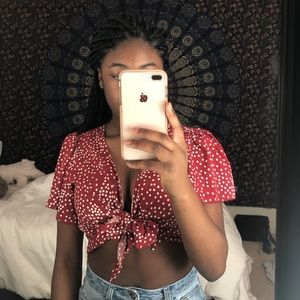 Polkadot crop tie top